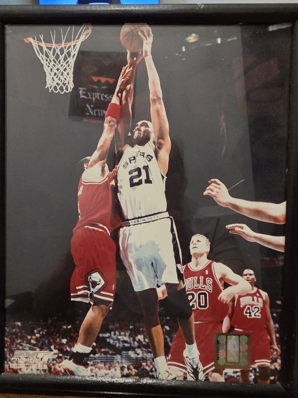 Tim Duncan-Framed Sports Action Photo - White and Black